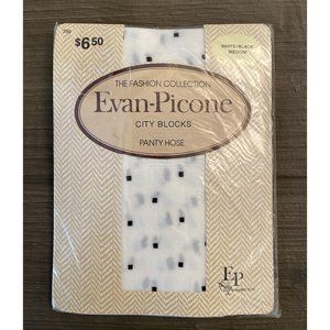 Vintage Evan-Picone City Blocks Panty Hose Medium White w/Black dots #750